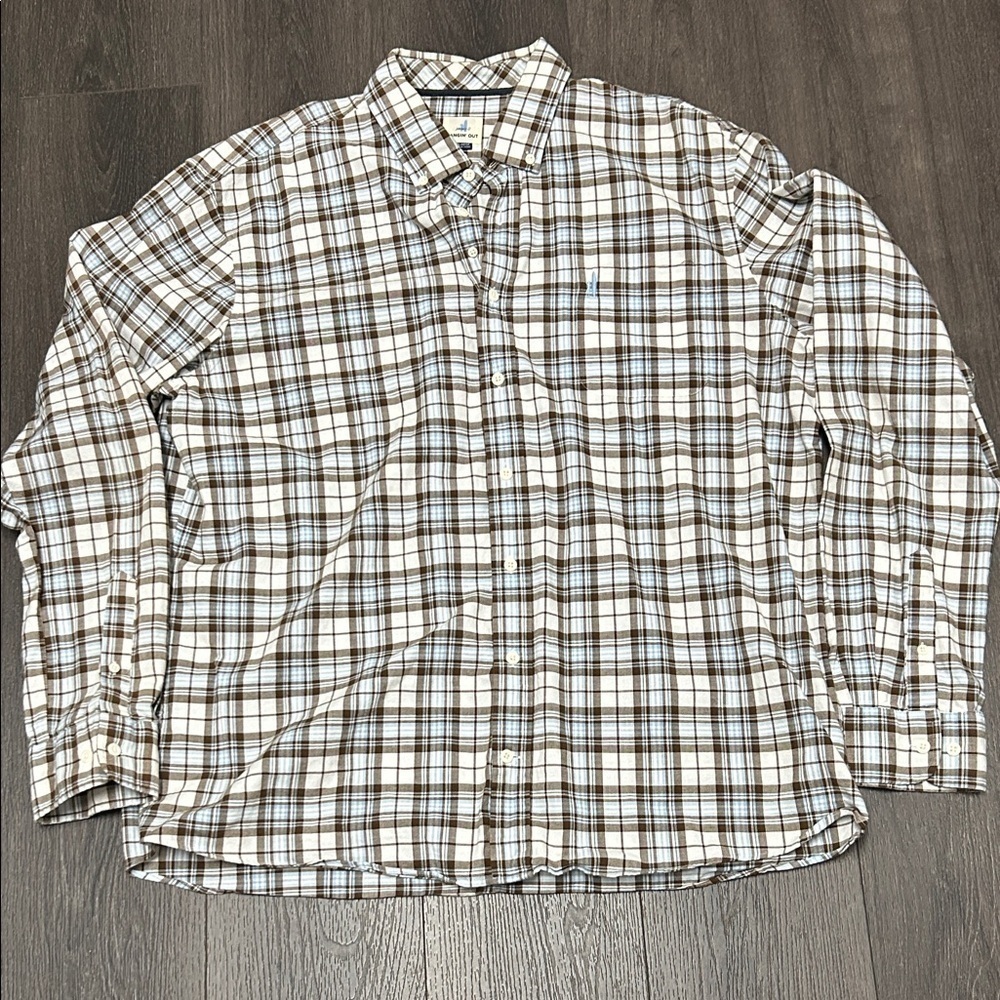 Johnnie-O Men's Brown and Blue Plaid Long Sleeve Shirt